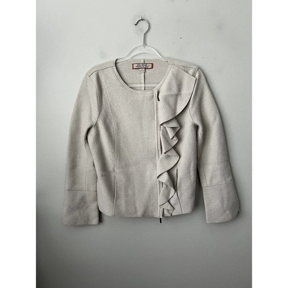 Beyond Threads Womens Alpaca Wool Blend Tan Jacket Ruffle Zip Size Small - Picture 12 of 12